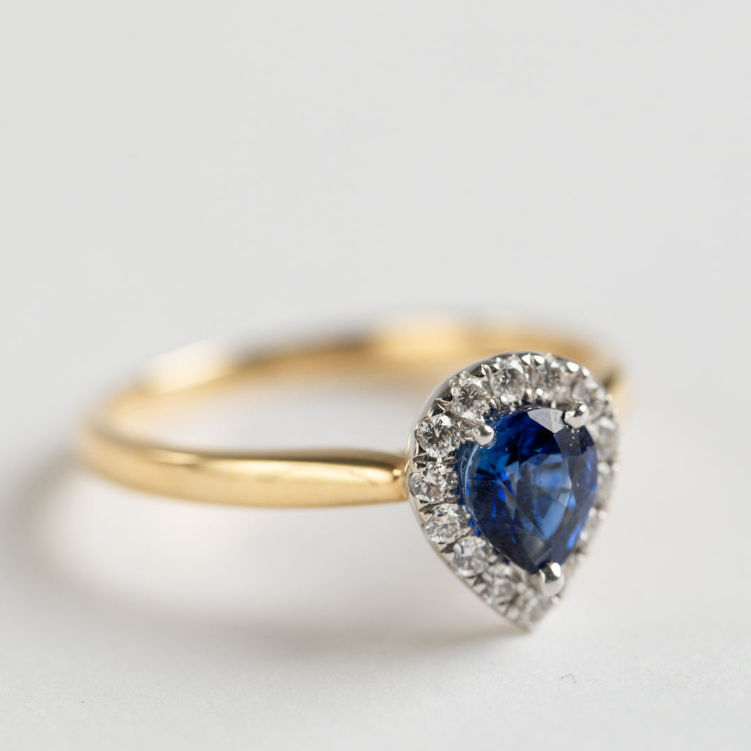 Sapphire and Diamond pear shape cluster ring