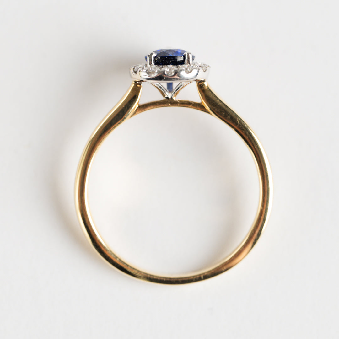 Sapphire and Diamond pear shape cluster ring