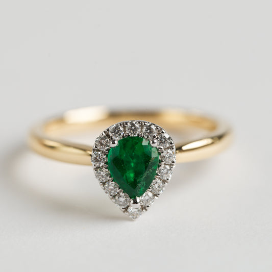 Emerald and Diamond pear shape cluster ring