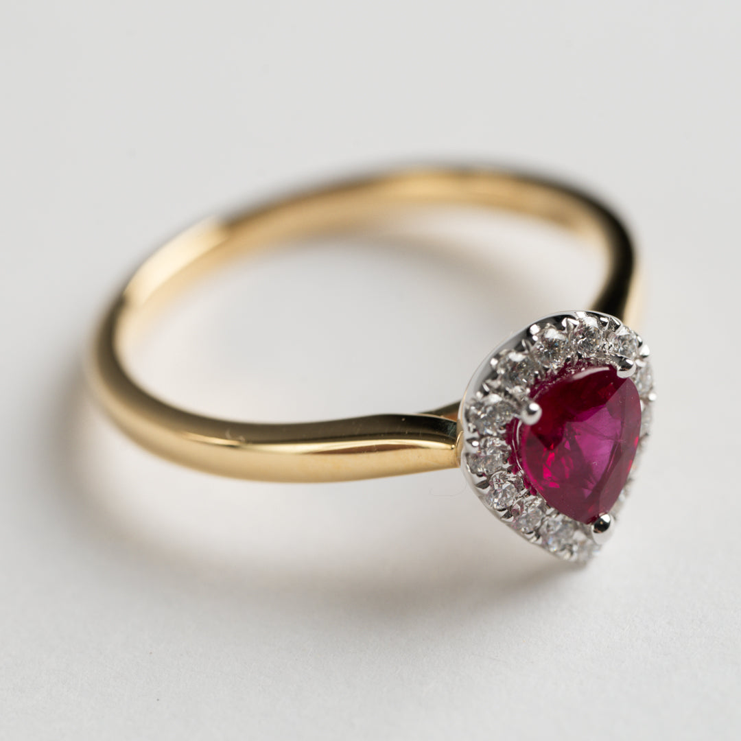 Ruby and Diamond pear shape cluster ring