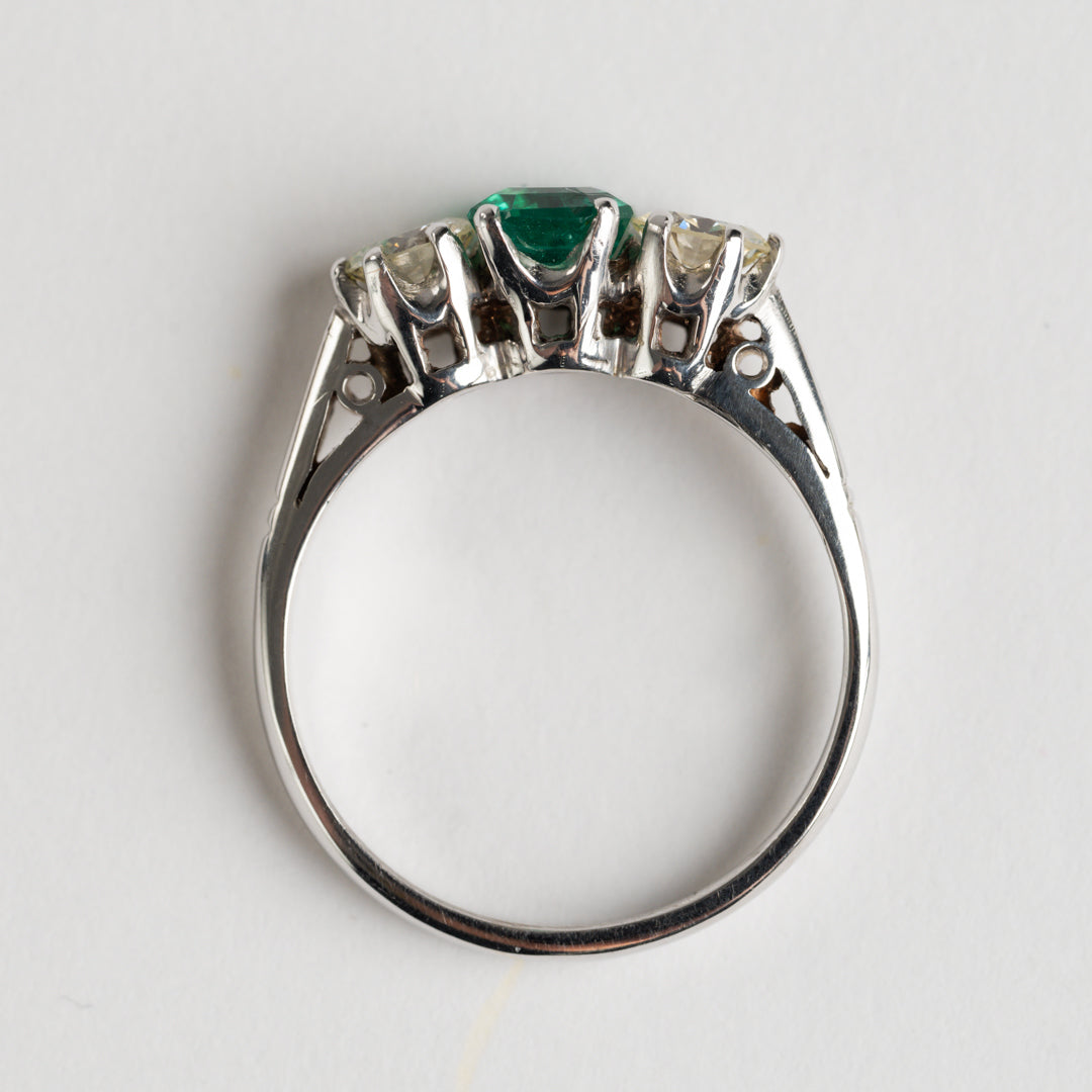 Emerald and Diamond three stone ring