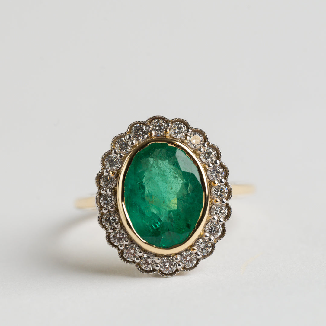 Emerald and Diamond cluster ring