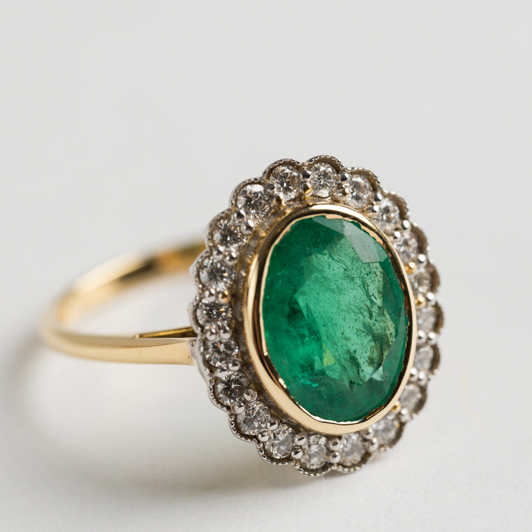 Emerald and Diamond cluster ring