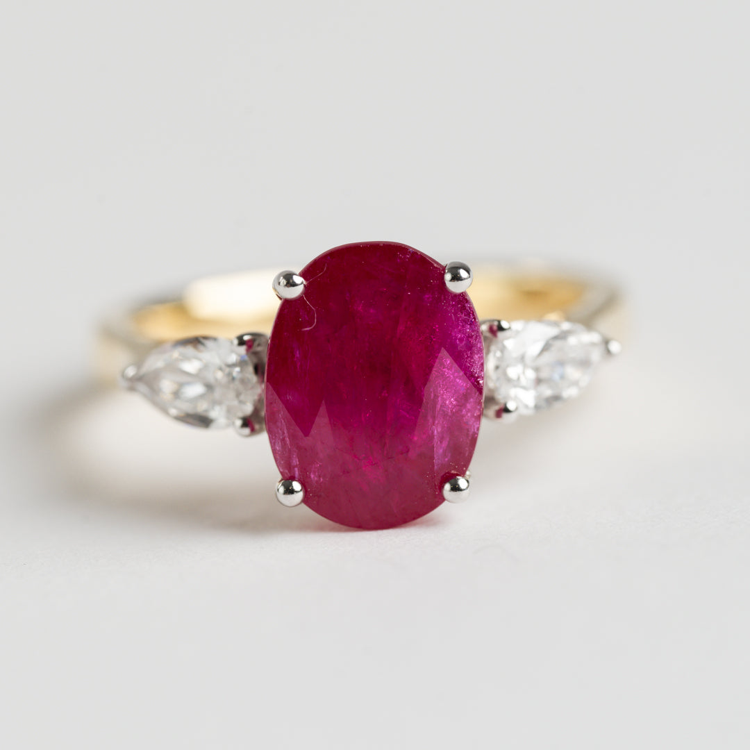 Ruby and Diamond three stone ring