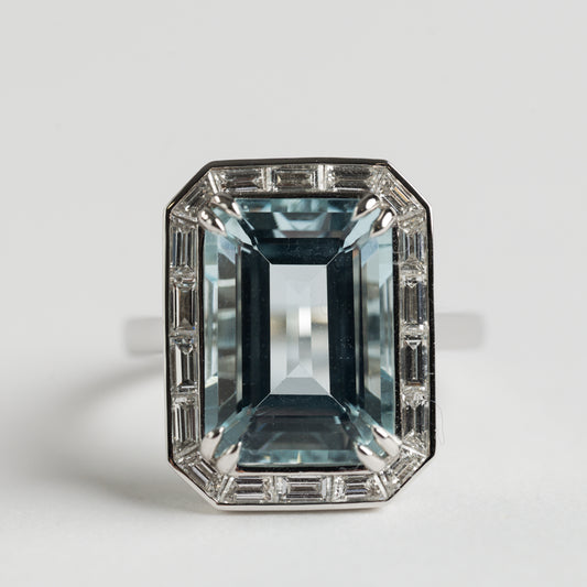 Platinum Aquamarine and Diamond ring