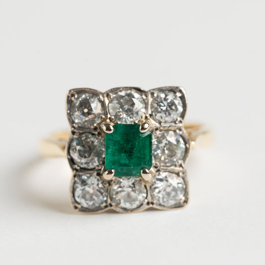 Emerald and Diamond cluster ring