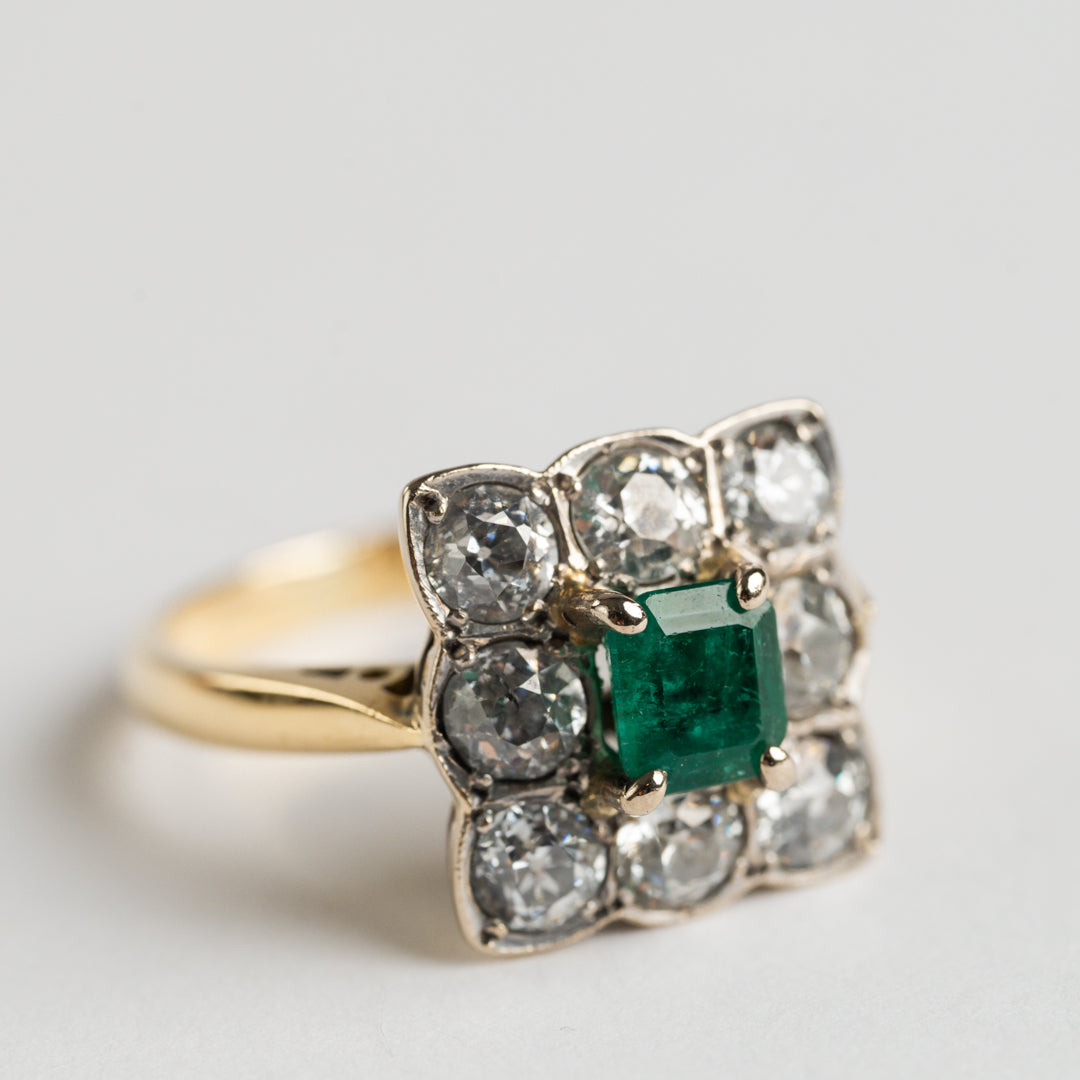 Emerald and Diamond cluster ring