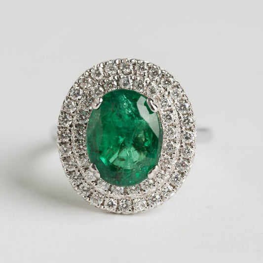 Emerald and Diamond halo ring
