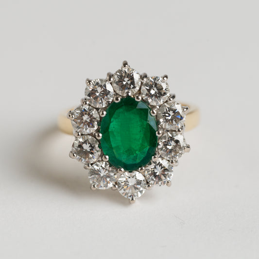 Emerald and Diamond cluster ring