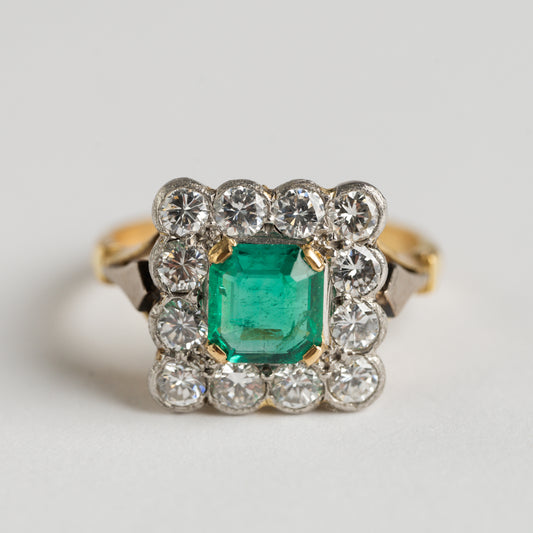 Emerald and Diamond cluster ring