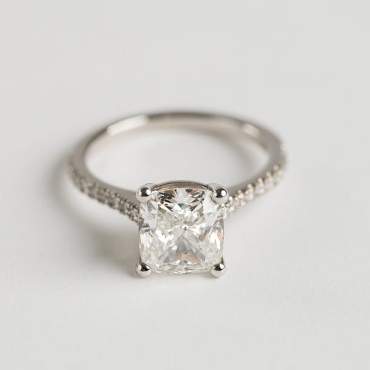 Platinum Cushion Cut Diamond Ring