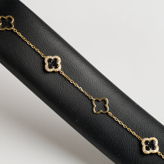 18ct Yellow Gold Diamond and Black Diamond Bracelet
