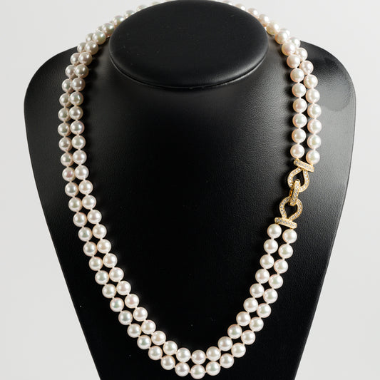 Akoya Pearl Double Strand Necklet With Diamond Clasp
