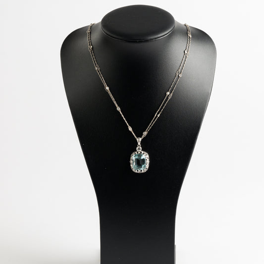 Aquamarine and Diamond Pendant  on Diamond Chain