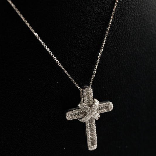 9ct White Gold Diamond Cross and Chain