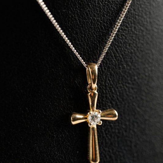 9ct Yellow Gold Diamond Cross Pendant and Chain