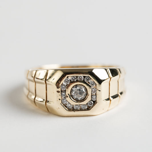 9ct Yellow Gold Gents Diamond Ring