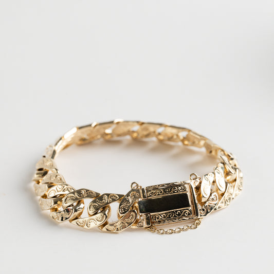 9ct Heavy Patterned Curb Bracelet