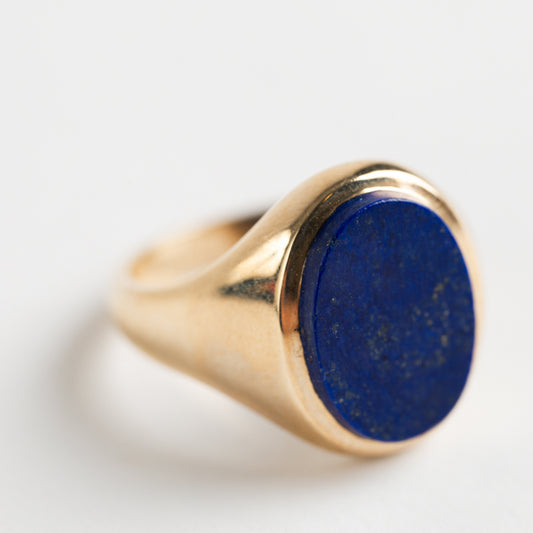 9ct Yellow Gold Oval Lapis Signet Ring