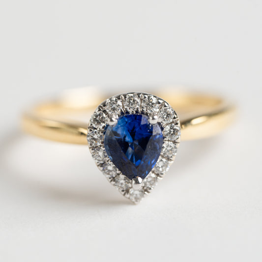 Sapphire and Diamond pear shape cluster ring