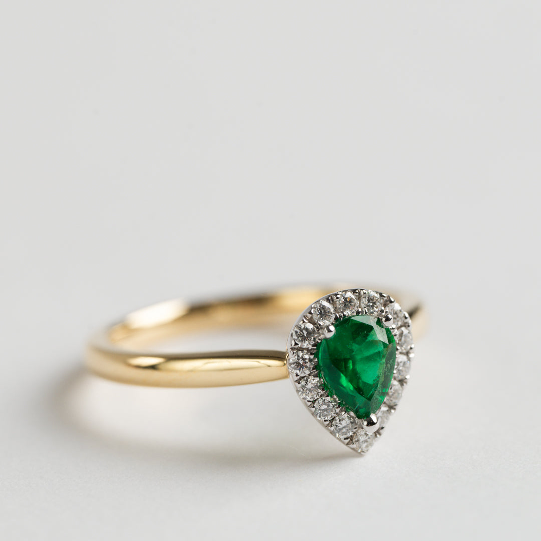 Emerald and Diamond pear shape cluster ring