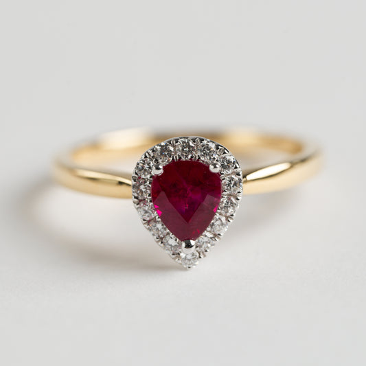 Ruby and Diamond pear shape cluster ring