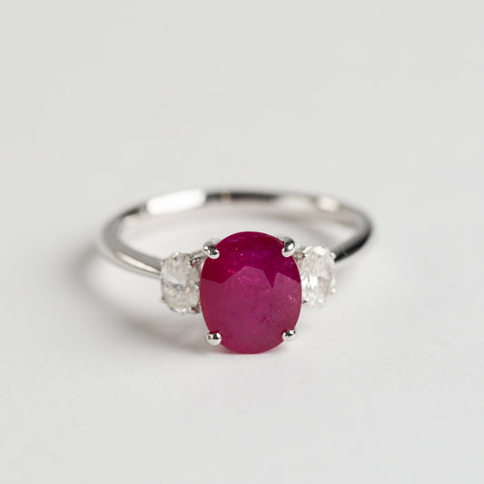 Ruby and Diamond three stone ring