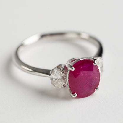 Ruby and Diamond three stone ring