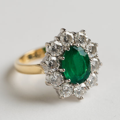 Emerald and Diamond cluster ring