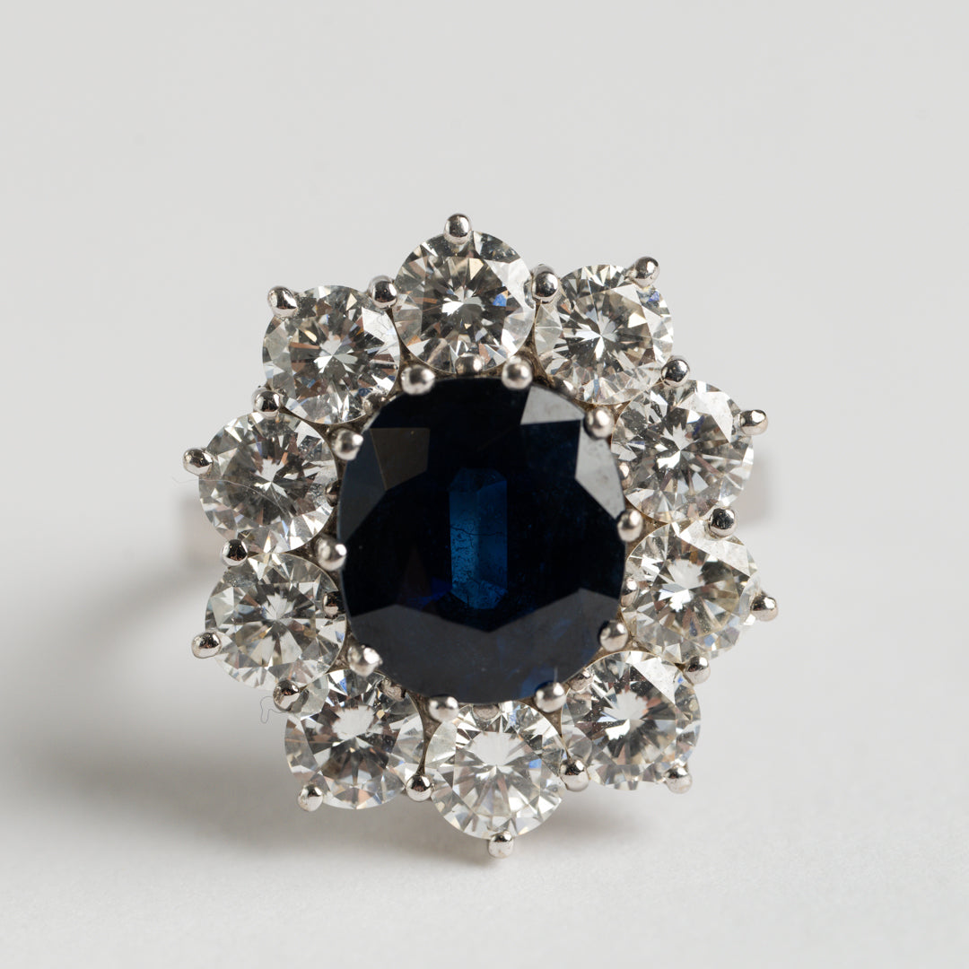 Sapphire and Diamond cluster ring