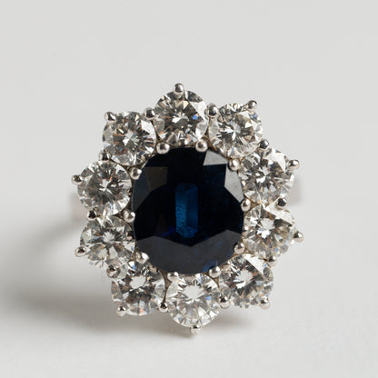 Sapphire and Diamond cluster ring