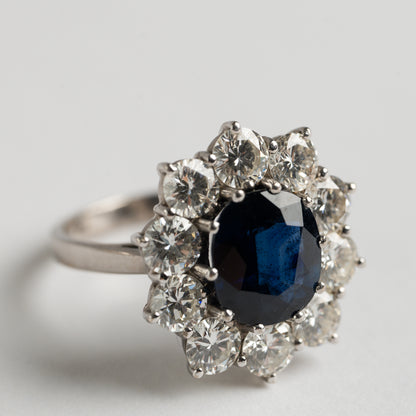 Sapphire and Diamond cluster ring