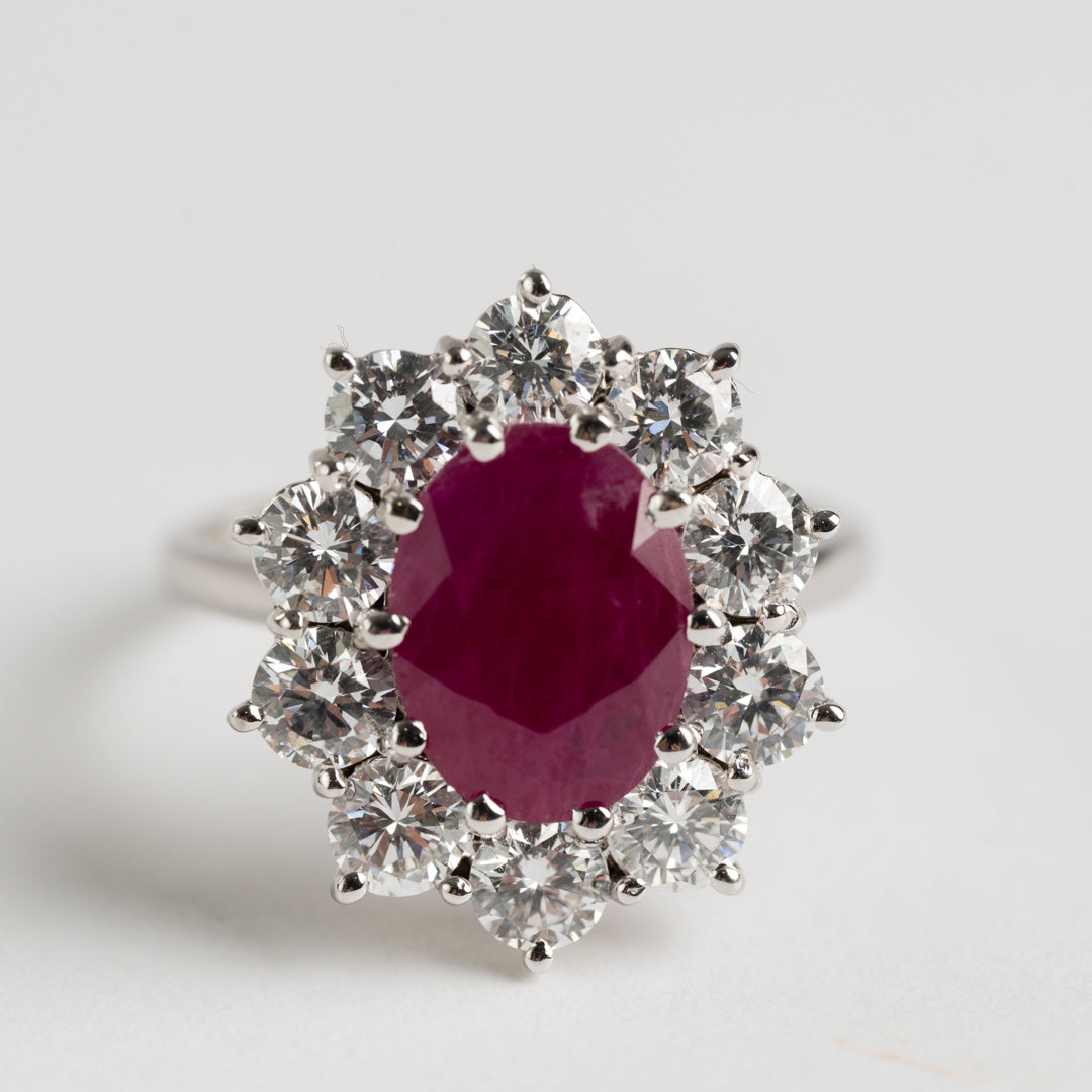 Ruby and Diamond cluster ring