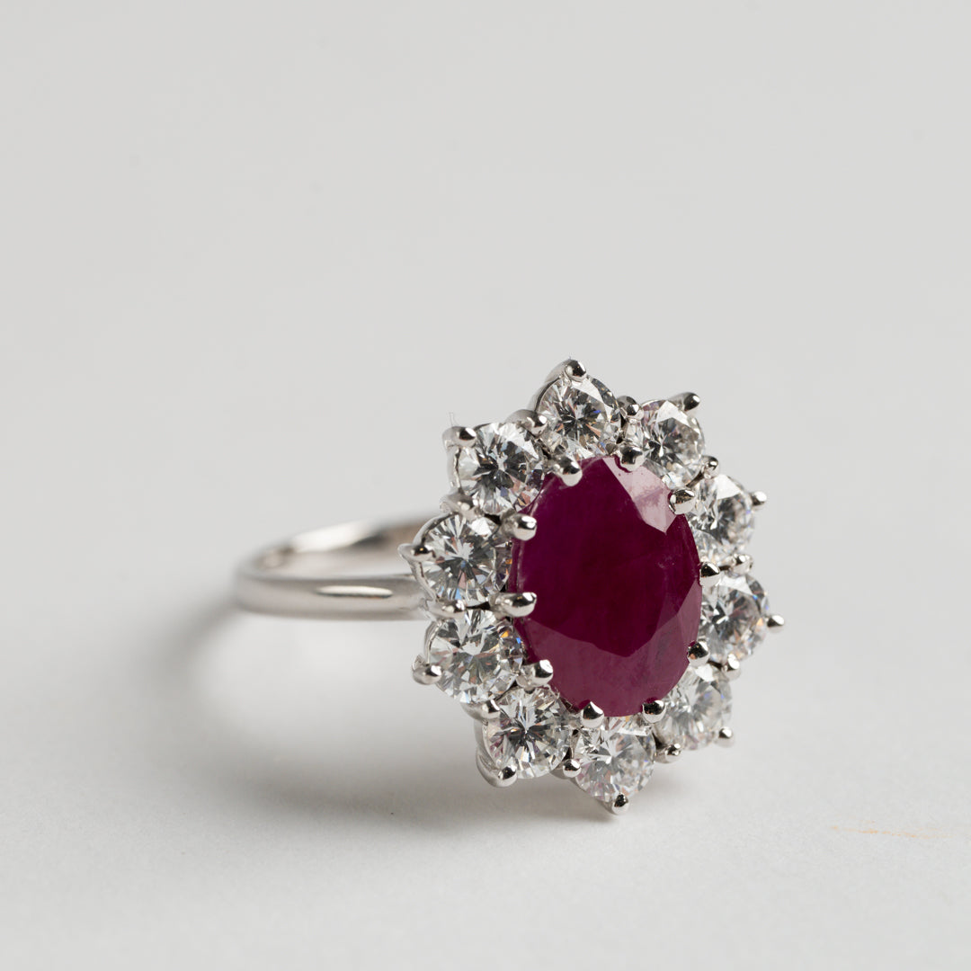 Ruby and Diamond cluster ring