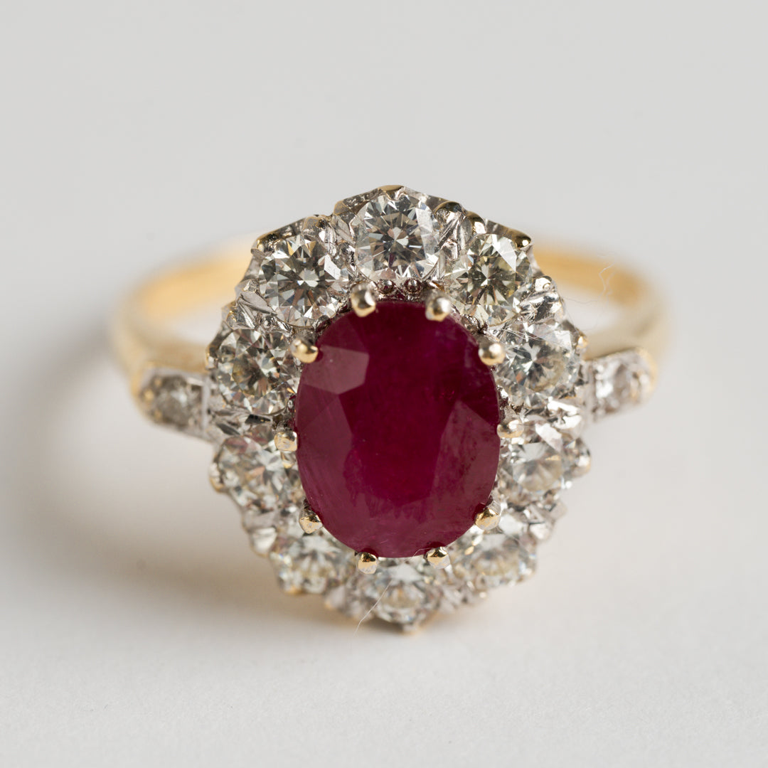 Ruby and Diamond cluster ring