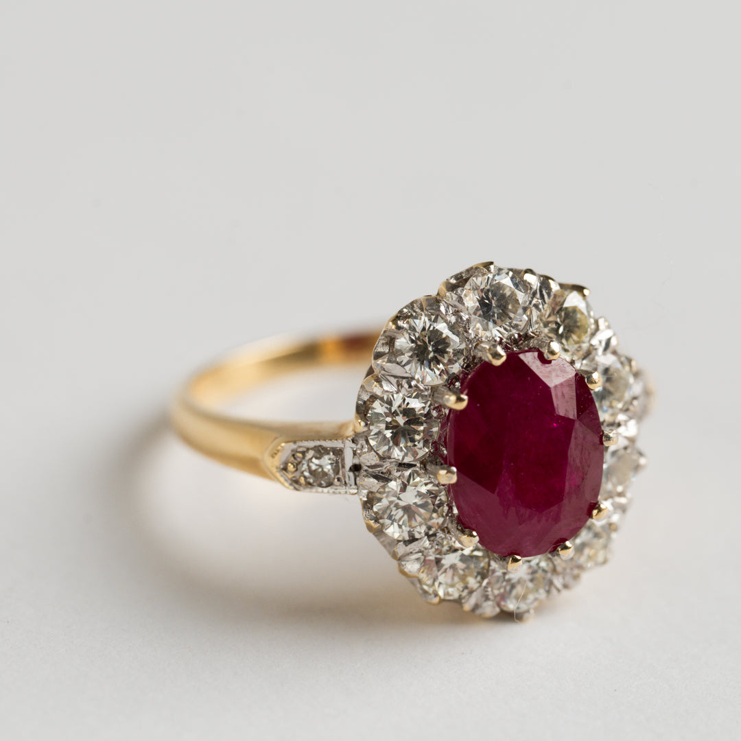 Ruby and Diamond cluster ring