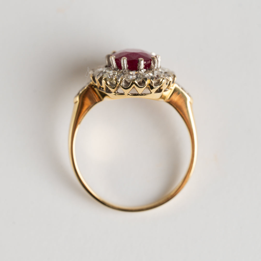 Ruby and Diamond cluster ring
