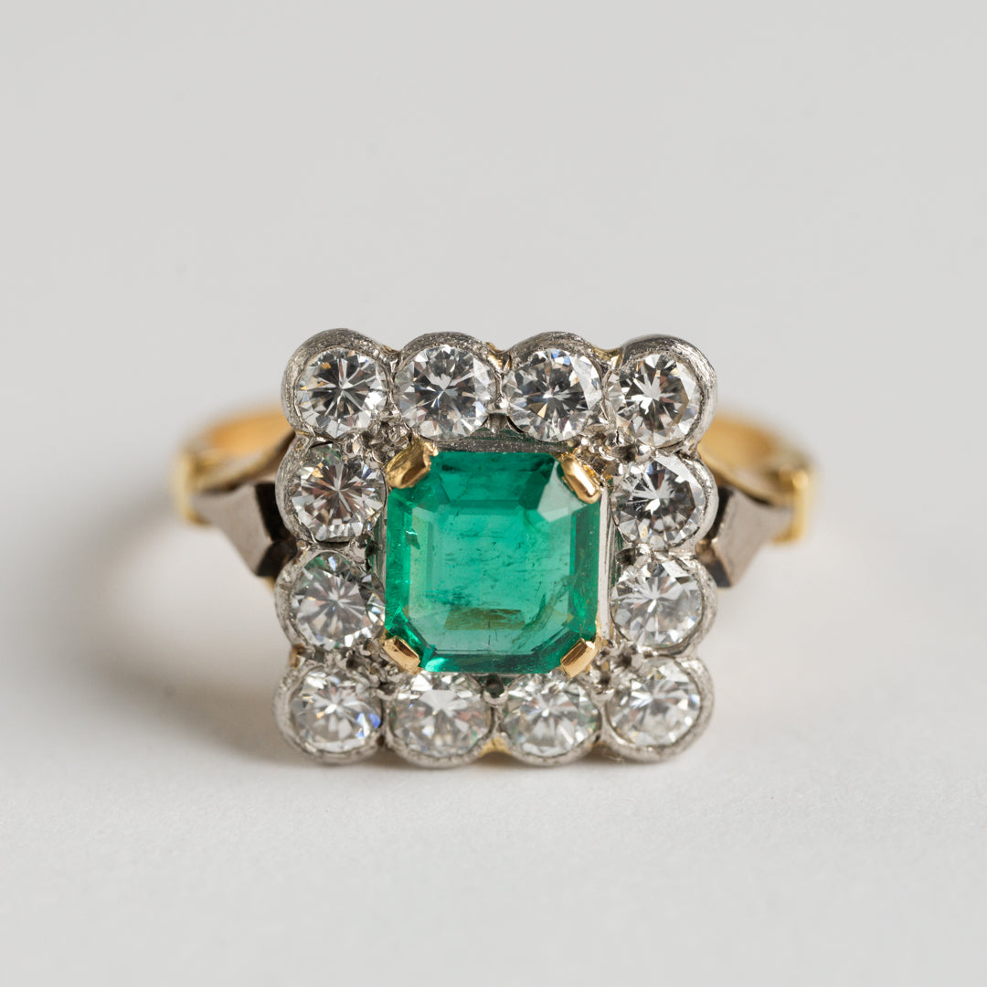 Emerald and Diamond cluster ring