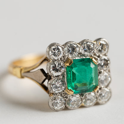 Emerald and Diamond cluster ring