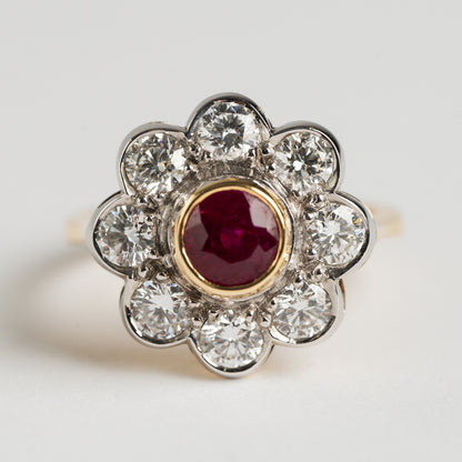 Ruby and Diamond cluster ring