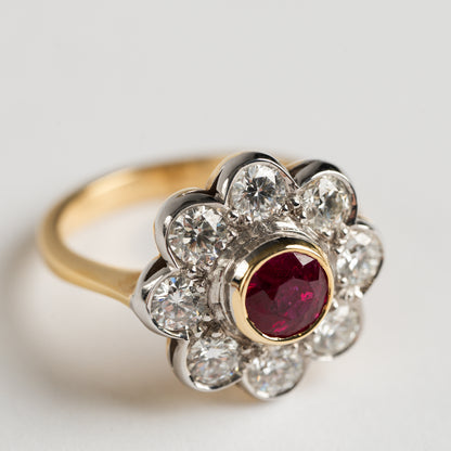 Ruby and Diamond cluster ring