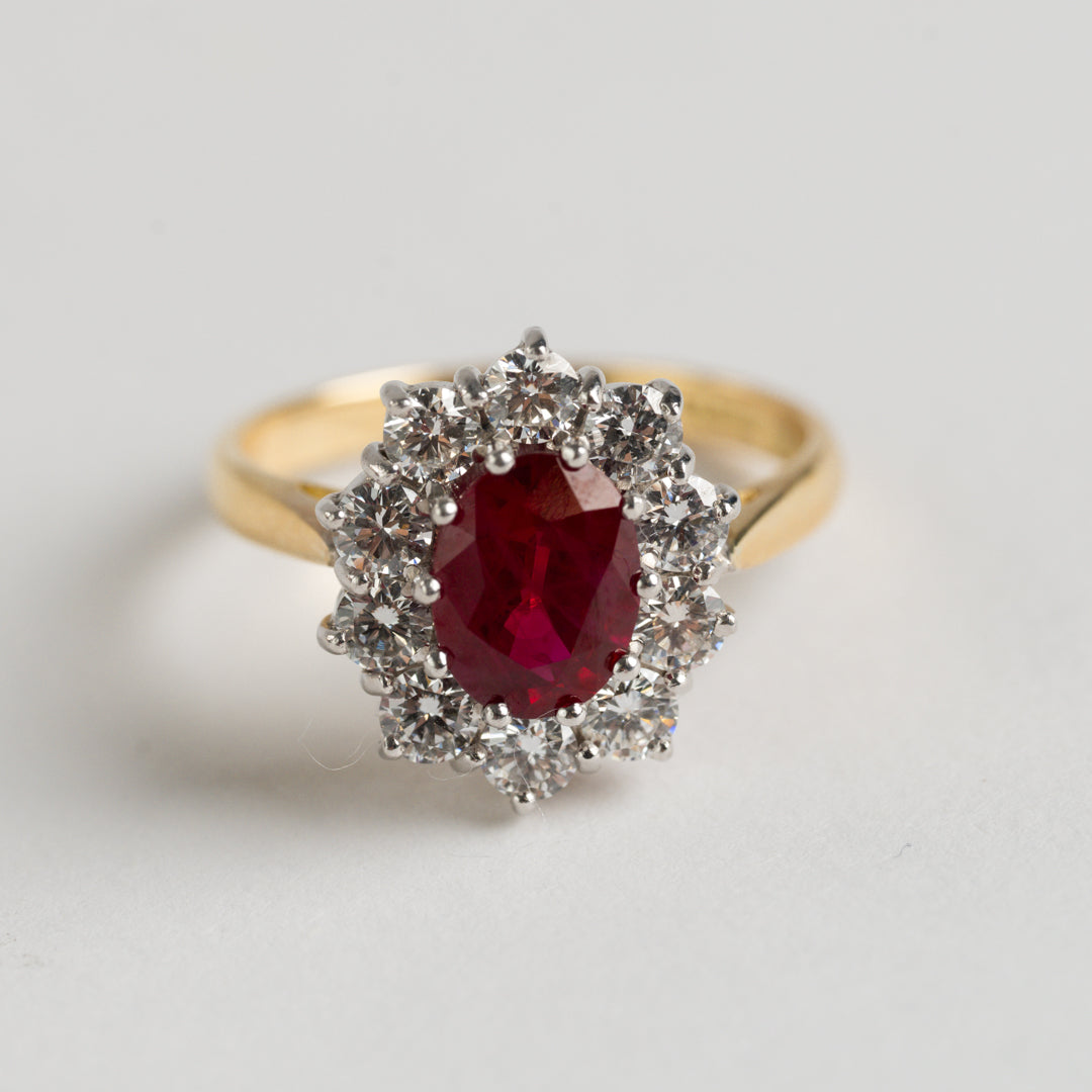 Ruby and Diamond cluster ring