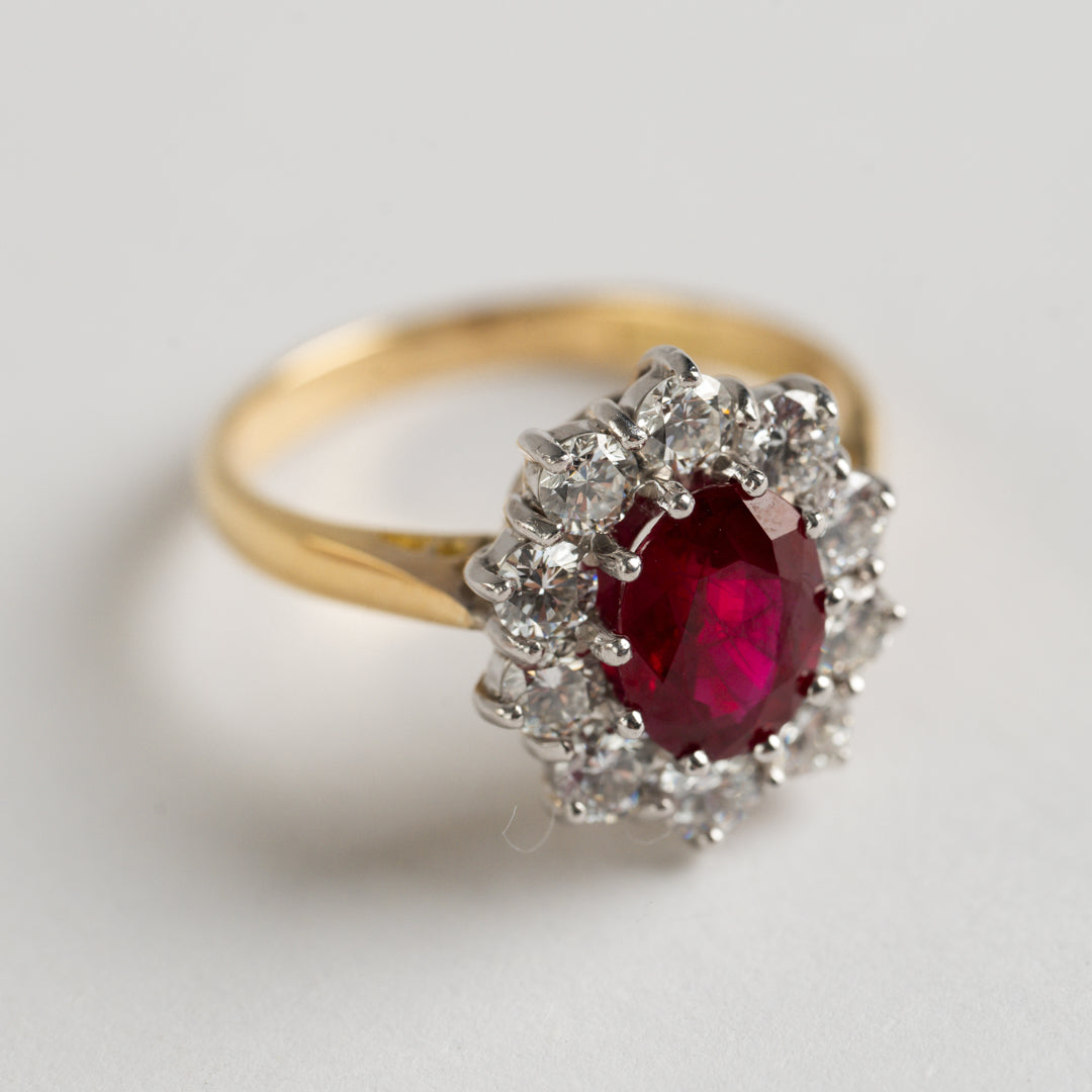 Ruby and Diamond cluster ring