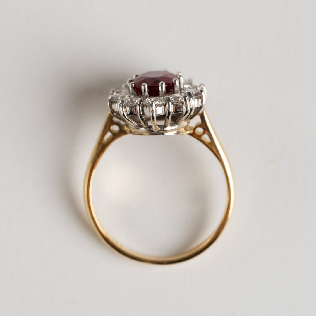 Ruby and Diamond cluster ring