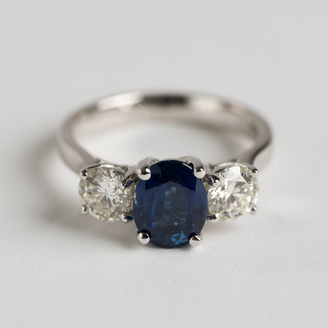 Sapphire and Diamond Three stone ring
