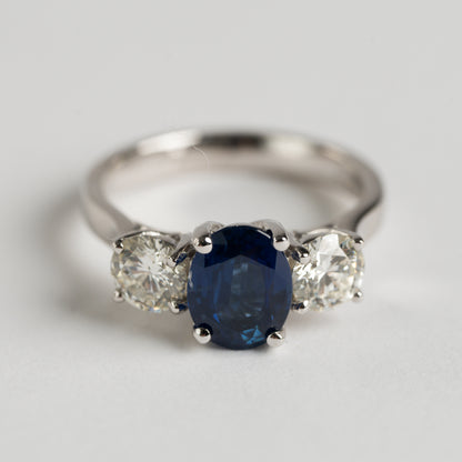 Sapphire and Diamond Three stone ring