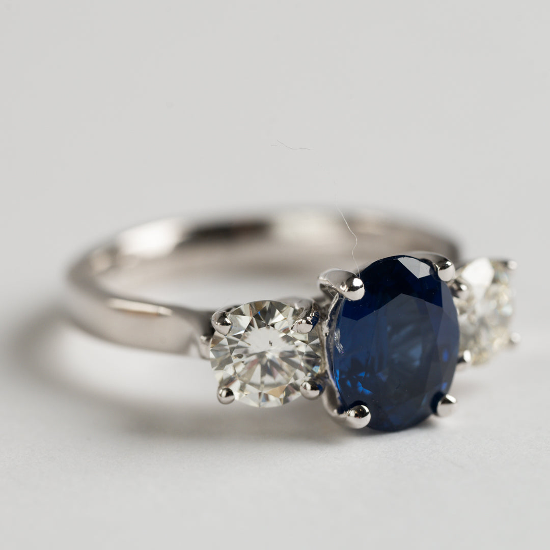 Sapphire and Diamond Three stone ring