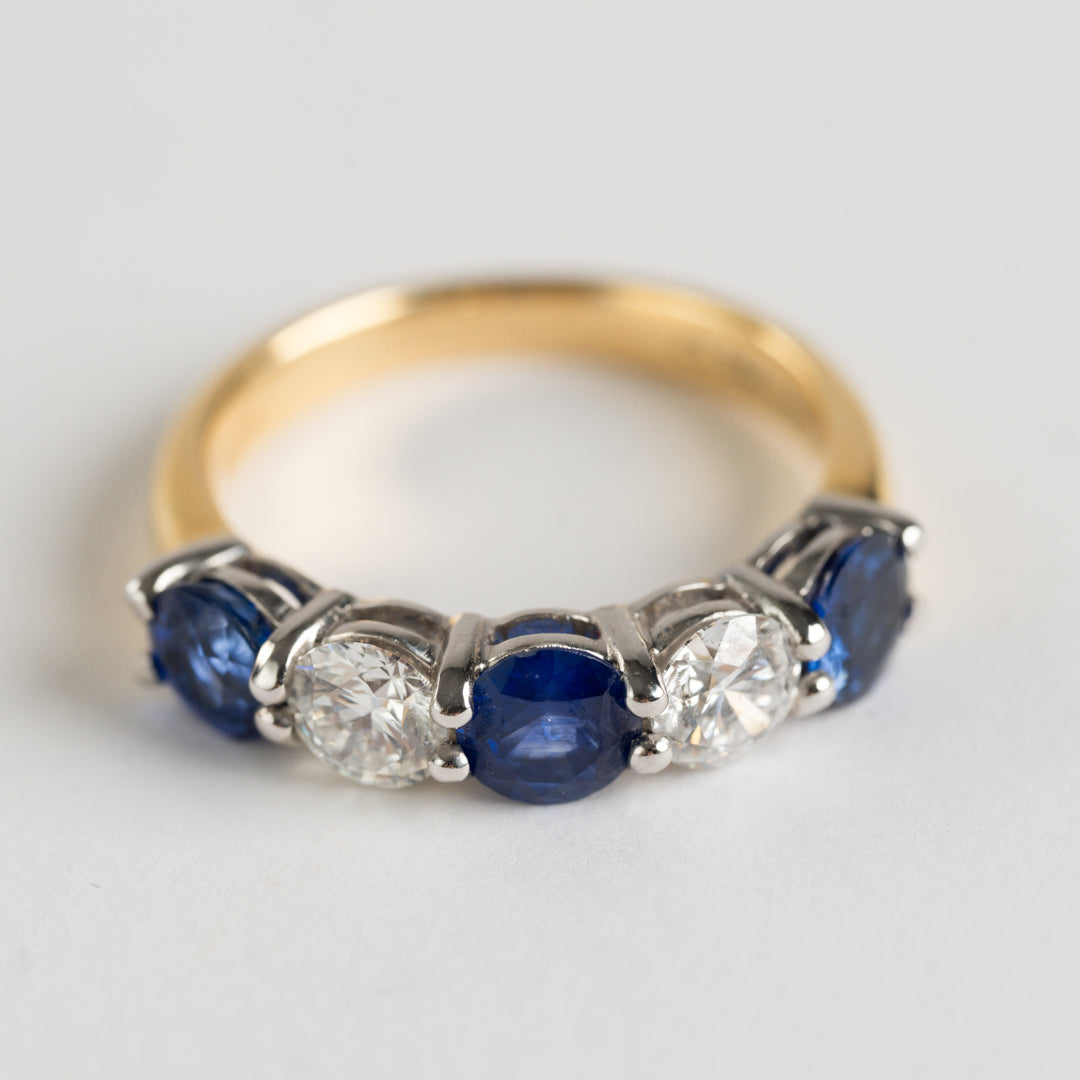 Sapphire and Diamond Five stone ring