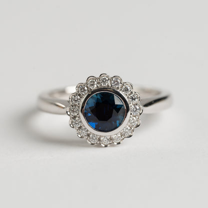 Sapphire and Diamond cluster ring
