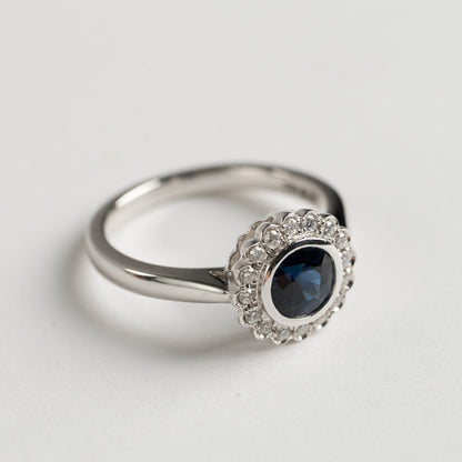 Sapphire and Diamond cluster ring